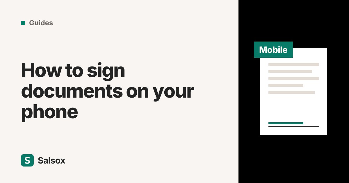 How to sign documents on your phone: a document with a teal signature line, tagged mobile